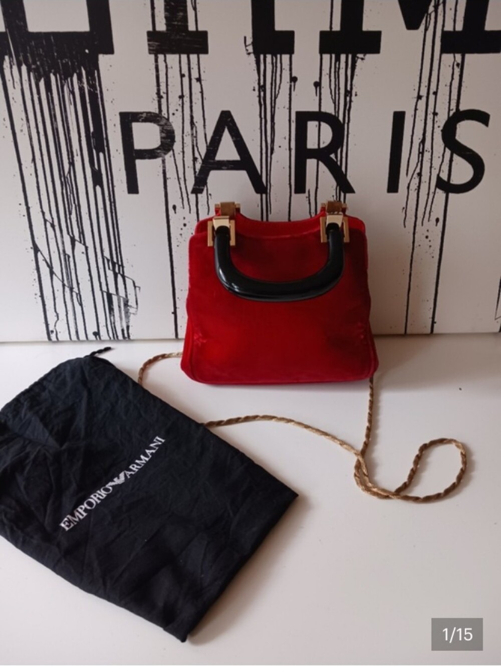 Giorgio Armani Red Velvet Top-Handle Evening ,Shoulder Bag+ Dust Bag
